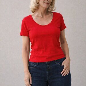 No Boundaries - Red Scoop Neck Basic Tee - Womens Size L (12-14)